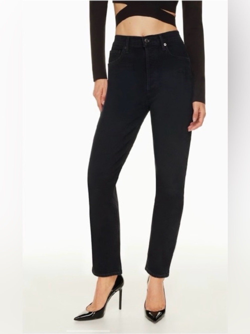 Agolde Riley black button fly lack High-Waist Button-Fly Distressed Jeans sz 28